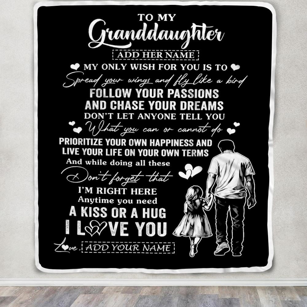 Personalized To My Granddaughter Gifts Blanket From Grandpa Papa My Only Wish For You Granddaughter Birthday Gifts Graduation Christmas Fleece Throw Blanket | teecentury
