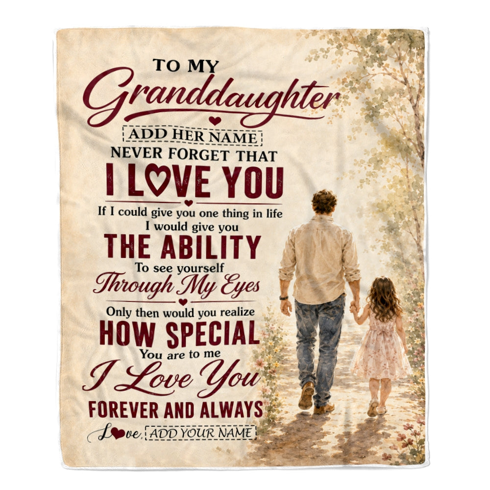 Personalized To My Granddaughter Gifts Blanket From Papa Grandpa Granddaughter Holding Hands Letter Birthday Gift Christmas Customized Bed Fleece Blanket | teecentury