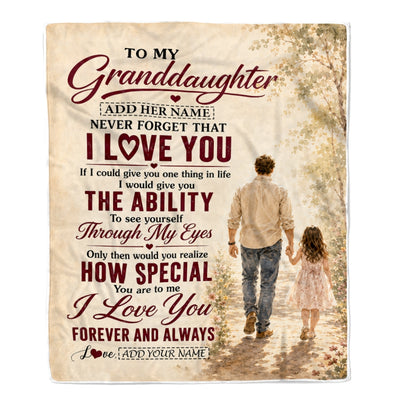 Personalized To My Granddaughter Gifts Blanket From Papa Grandpa Granddaughter Holding Hands Letter Birthday Gift Christmas Customized Bed Fleece Blanket | teecentury