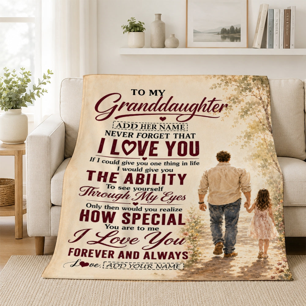 Personalized To My Granddaughter Gifts Blanket From Papa Grandpa Granddaughter Holding Hands Letter Birthday Gift Christmas Customized Bed Fleece Blanket | teecentury