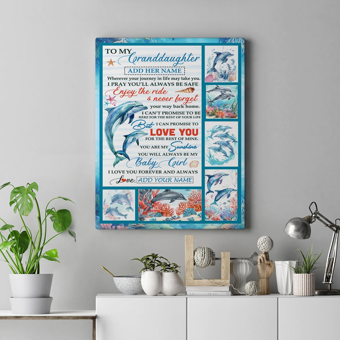 Personalized To My Granddaughter Gifts Canvas Dolphin From Grandma My Sunshine Baby Girl Granddaughter Birthday Gift Christmas Custom Wall Art Framed Canvas | teecentury