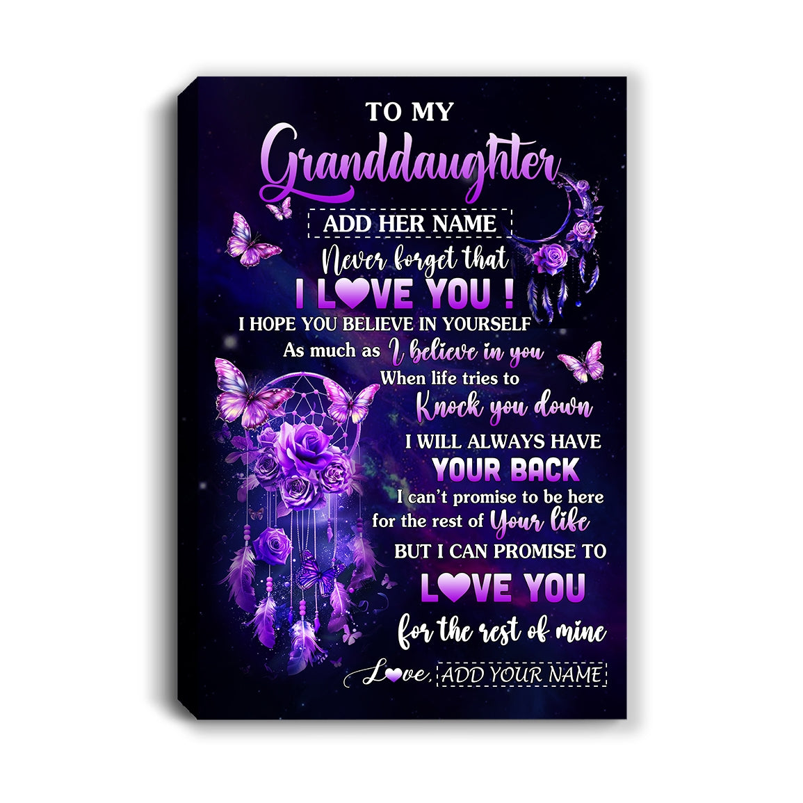 Personalized To My Granddaughter Gifts Canvas From Grandma Floral Butterfly Love You Granddaughter Birthday Gifts Graduation Christmas Custom Wall Art Framed Canvas | teecentury