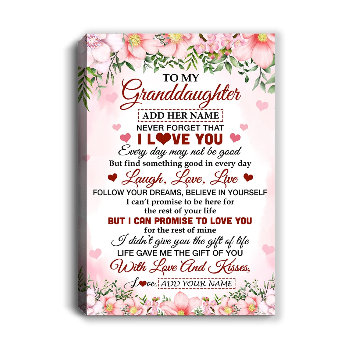 Personalized To My Granddaughter Gifts Canvas From Grandma Grandpa Floral I Love You Birthday Gifts For Granddaughter Graduation Christmas Custom Wall Art Framed Canvas | teecentury