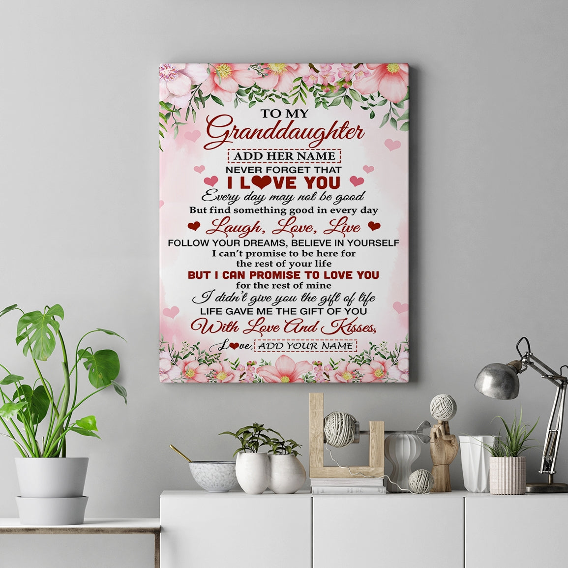 Personalized To My Granddaughter Gifts Canvas From Grandma Grandpa Floral I Love You Birthday Gifts For Granddaughter Graduation Christmas Custom Wall Art Framed Canvas | teecentury