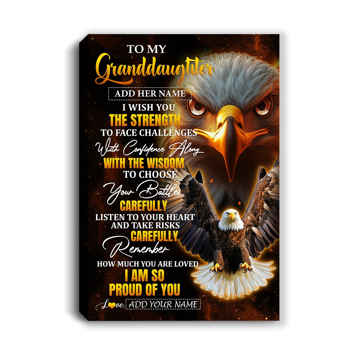 Personalized To My Granddaughter Gifts Canvas From Grandma Grandpa I Wish You The Strength Eagle Granddaughter Birthday Gifts Christmas Custom Wall Art Framed Canvas | teecentury