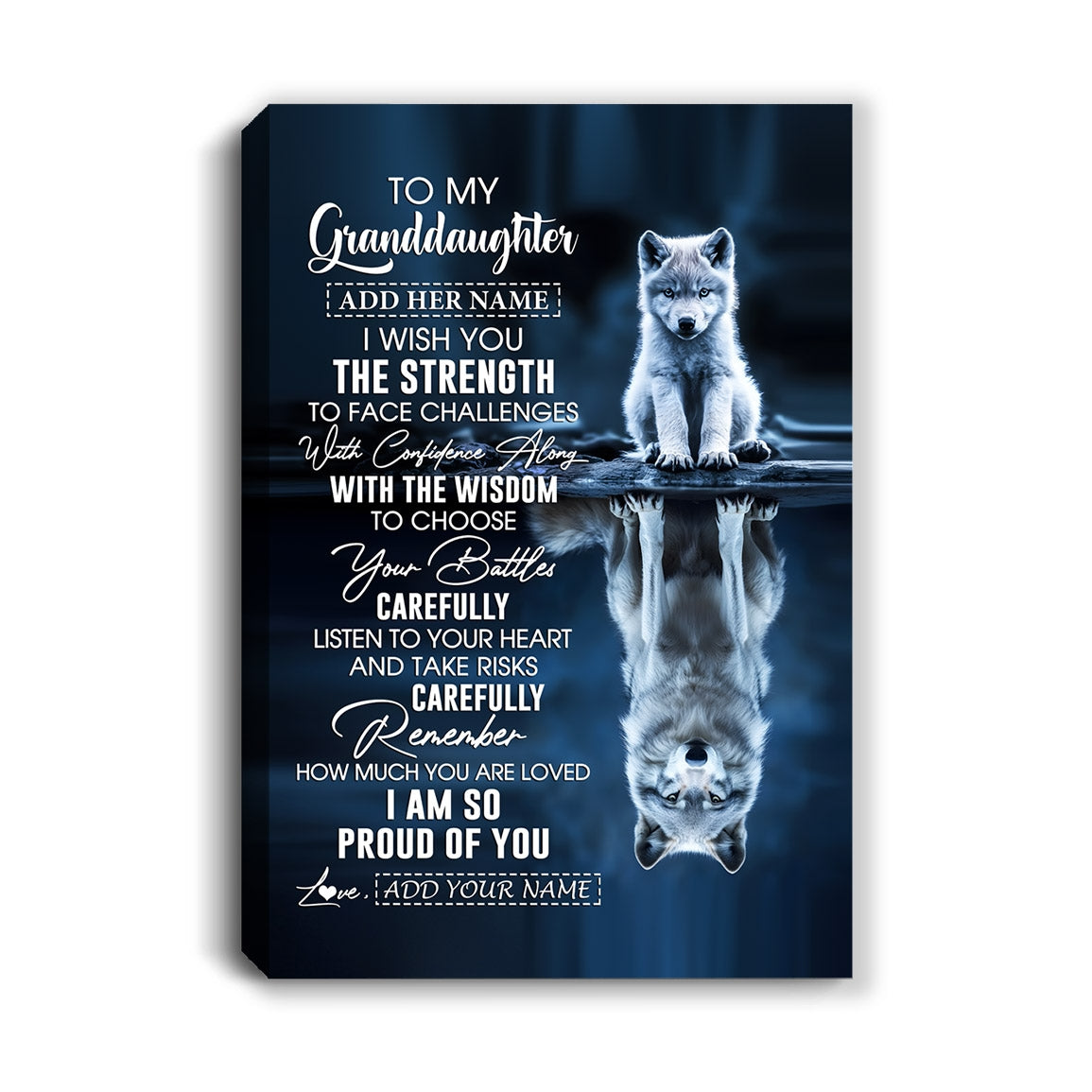 Personalized To My Granddaughter Gifts Canvas From Grandma Grandpa I Wish You The Strength Wolf Granddaughter Birthday Gifts Christmas Custom Wall Art Framed Canvas | teecentury