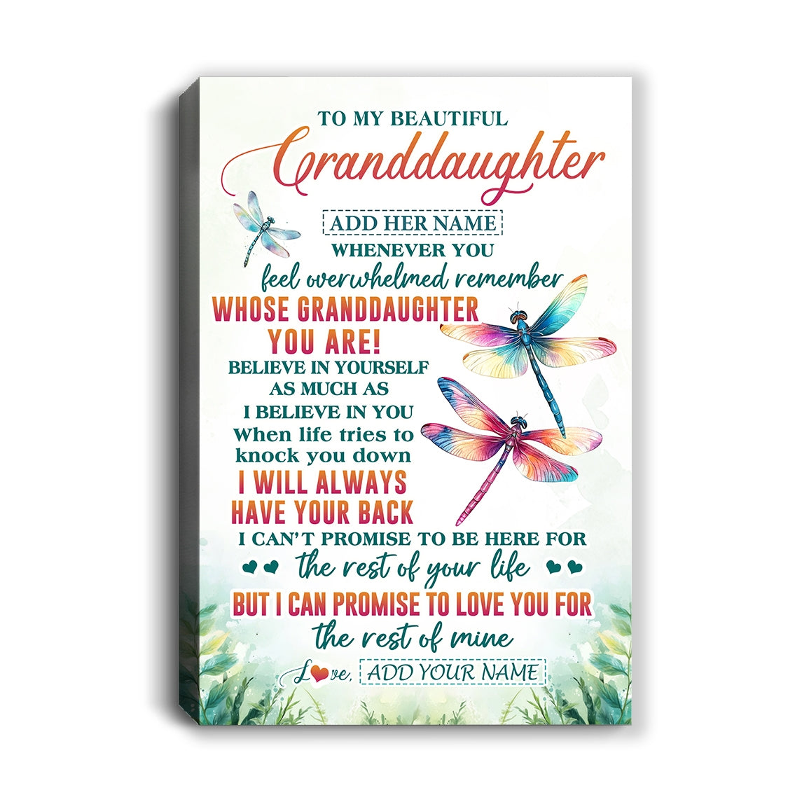 Personalized To My Granddaughter Gifts Canvas From Grandma Grandpa Whenever You Feel Dragonfly Granddaughter Birthday Gifts Christmas Custom Wall Art Framed Canvas | teecentury