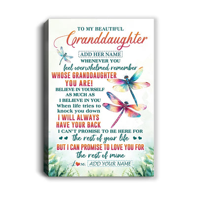 Personalized To My Granddaughter Gifts Canvas From Grandma Grandpa Whenever You Feel Dragonfly Granddaughter Birthday Gifts Christmas Custom Wall Art Framed Canvas | teecentury