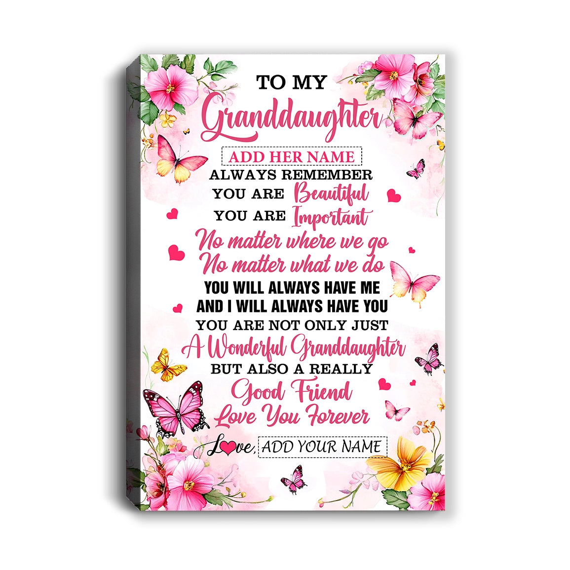 Personalized To My Granddaughter Gifts Canvas From Grandma Grandpa You Are Beautiful Birthday Gifts For Granddaughter Graduation Christmas Custom Wall Art Framed Canvas | teecentury