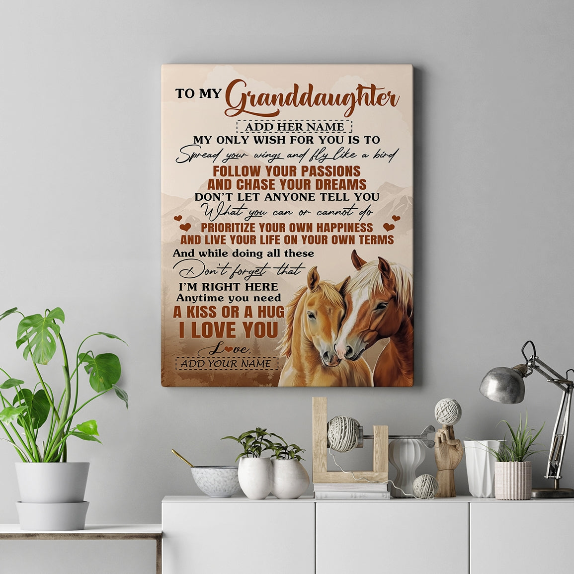Personalized To My Granddaughter Gifts Canvas From Grandma Horse My Only Wish For You Granddaughter Birthday Gifts Graduation Christmas Custom Wall Art Framed Canvas | teecentury
