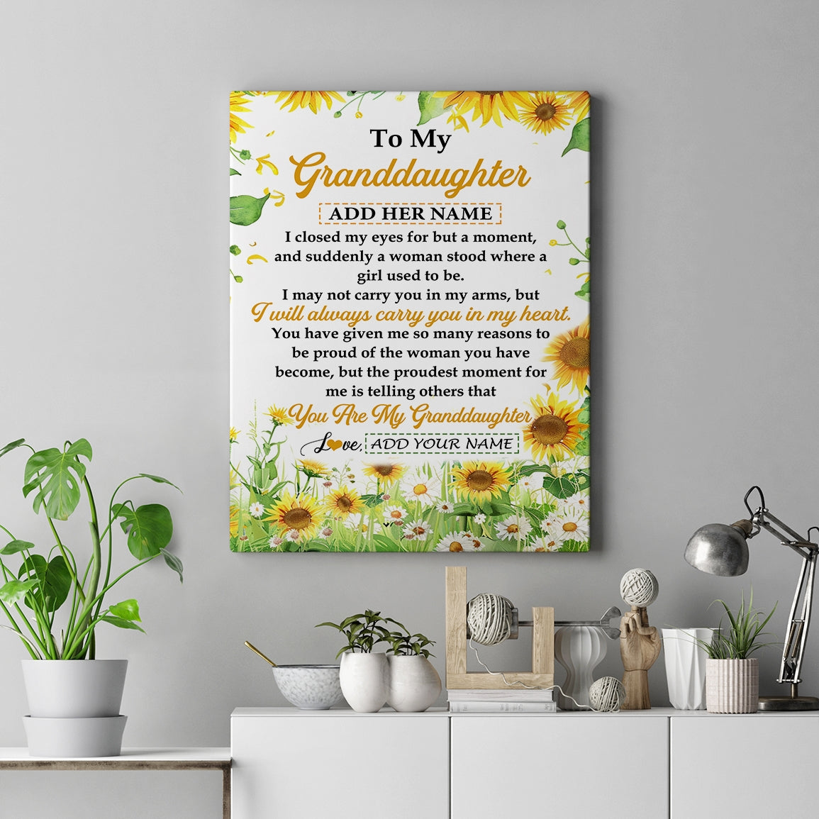 Personalized To My Granddaughter Gifts Canvas From Grandma I Closed My Eyes Sunflower Best Granddaughter Birthday Gifts Christmas Custom Custom Art Print Framed Canvas | teecentury