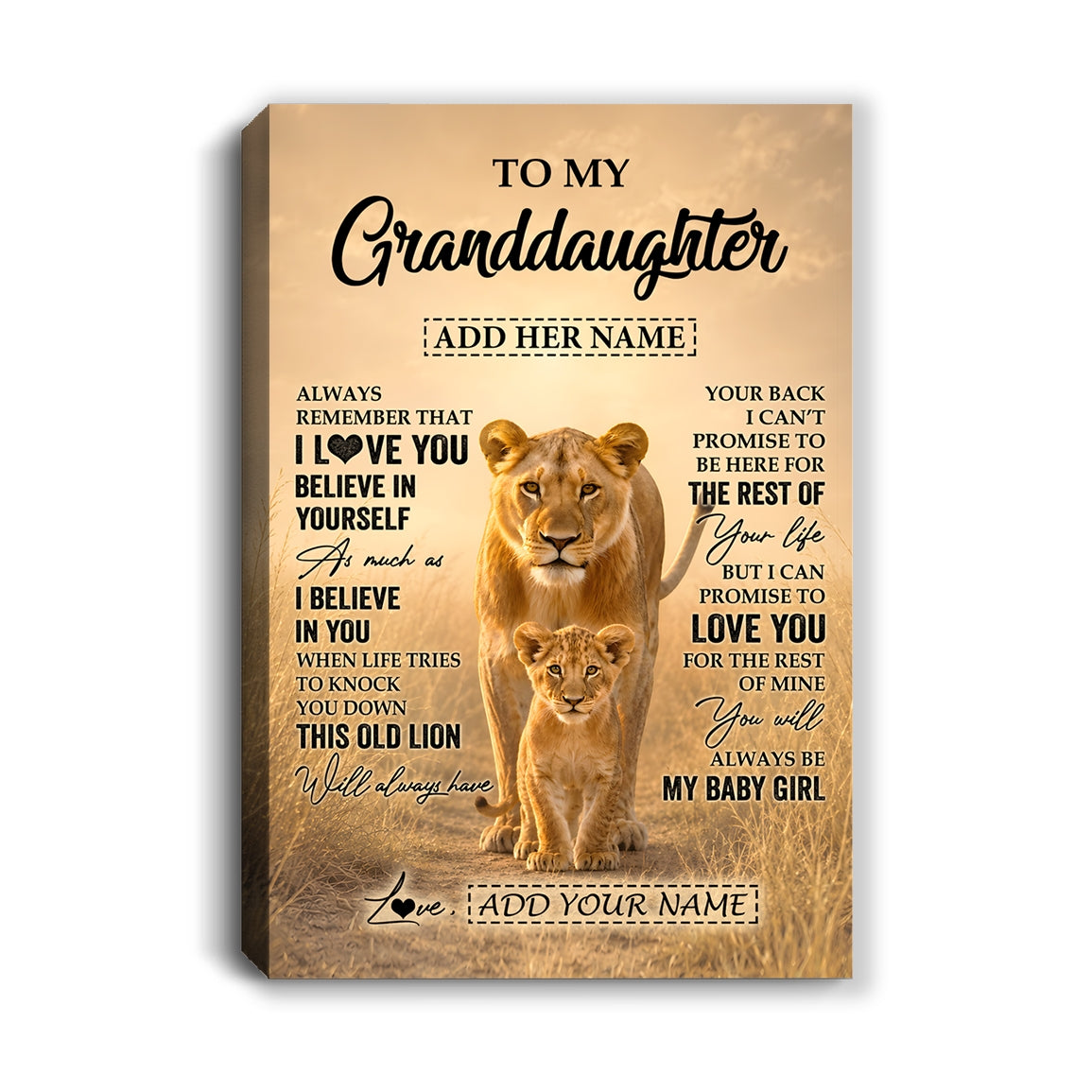 Personalized To My Granddaughter Gifts Canvas From Grandma Nana Always Remember Lion Gifts For Granddaughter Birthday Graduation Christmas Custom Wall Art Framed Canvas | teecentury