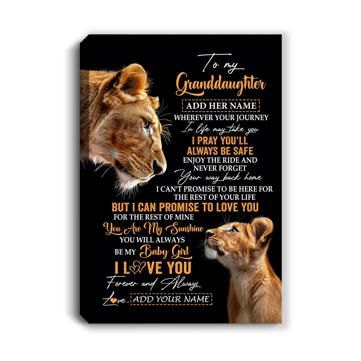 Personalized To My Granddaughter Gifts Canvas From Grandma Nana Wherever Your Journey In Life Lion Granddaughter Birthday Gifts Christmas Custom Wall Art Framed Canvas | teecentury