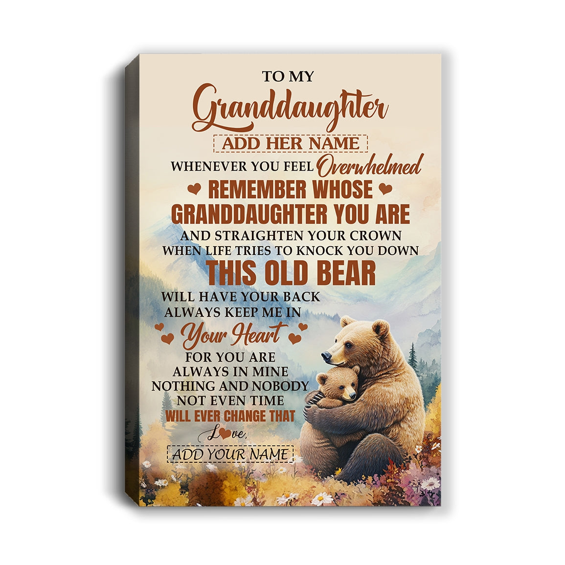 Personalized To My Granddaughter Gifts Canvas From Grandma Whenever Bear Unique Birthday Gifts For Granddaughter Graduation Christmas Custom  Art Print Framed Canvas | teecentury
