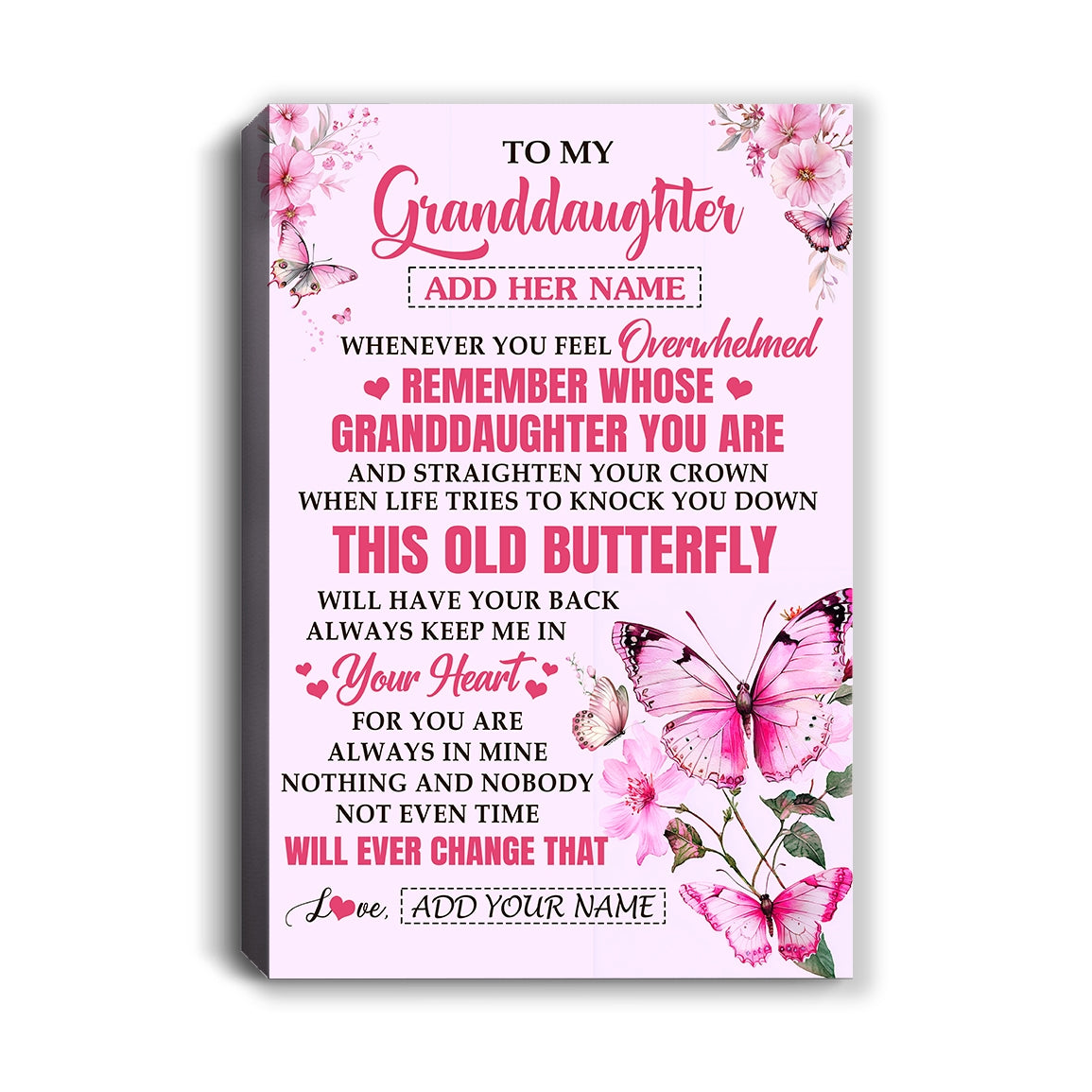 Personalized To My Granddaughter Gifts Canvas From Grandma Whenever Butterfly Unique Birthday Gifts For Granddaughter Graduation Christmas Custom Print Framed Canvas | teecentury