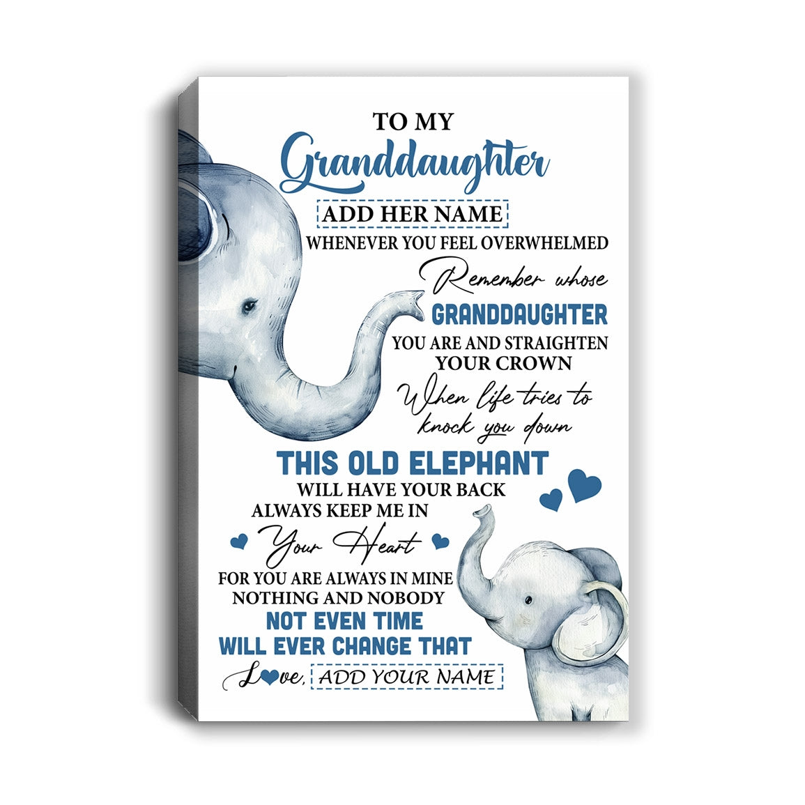 Personalized To My Granddaughter Gifts Canvas From Grandma Whenever Elephant Unique Birthday Gifts For Granddaughter Graduation Christmas Custom Print Framed Canvas | teecentury