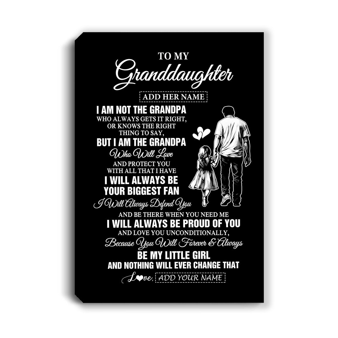 Personalized To My Granddaughter Gifts Canvas From Grandpa Biggest Fan Birthday Gifts For Granddaughter From Grandparents Christmas Custom Wall Art Framed Canvas | teecentury