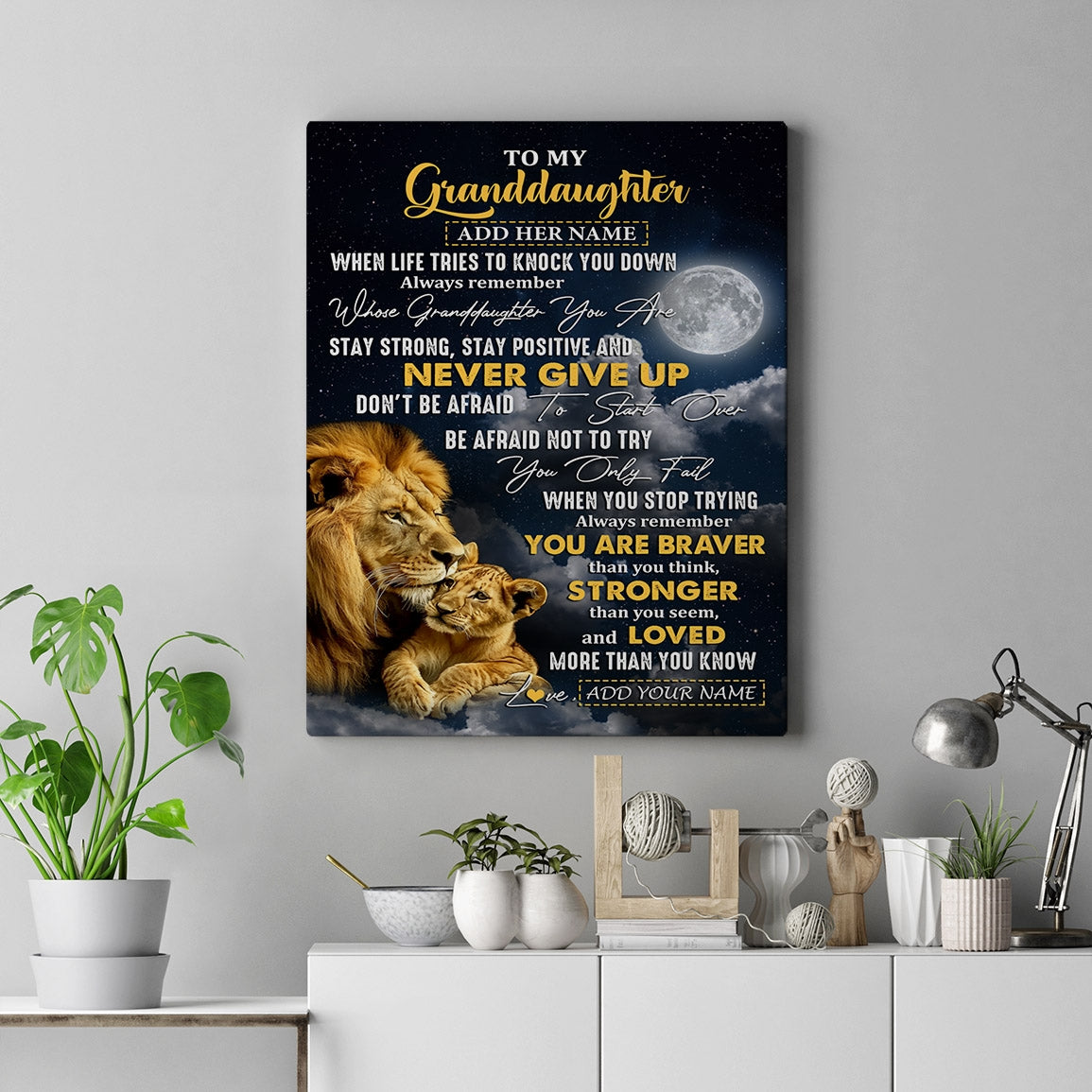 Personalized To My Granddaughter Gifts Canvas From Grandpa Grandma Lion Never Give Up Granddaughter Birthday Gifts Graduation Christmas Custom Wall Art Framed Canvas | teecentury