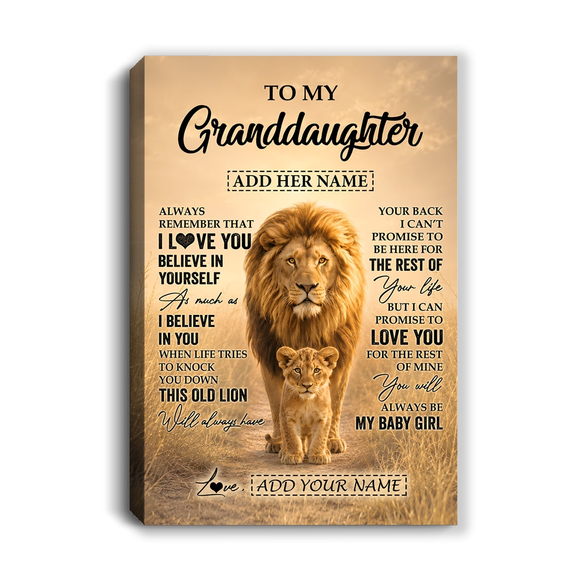 Personalized To My Granddaughter Gifts Canvas From Grandpa Papa Always Remember Lion Gifts For Granddaughter Birthday Graduation Christmas Custom Wall Art Framed Canvas | teecentury