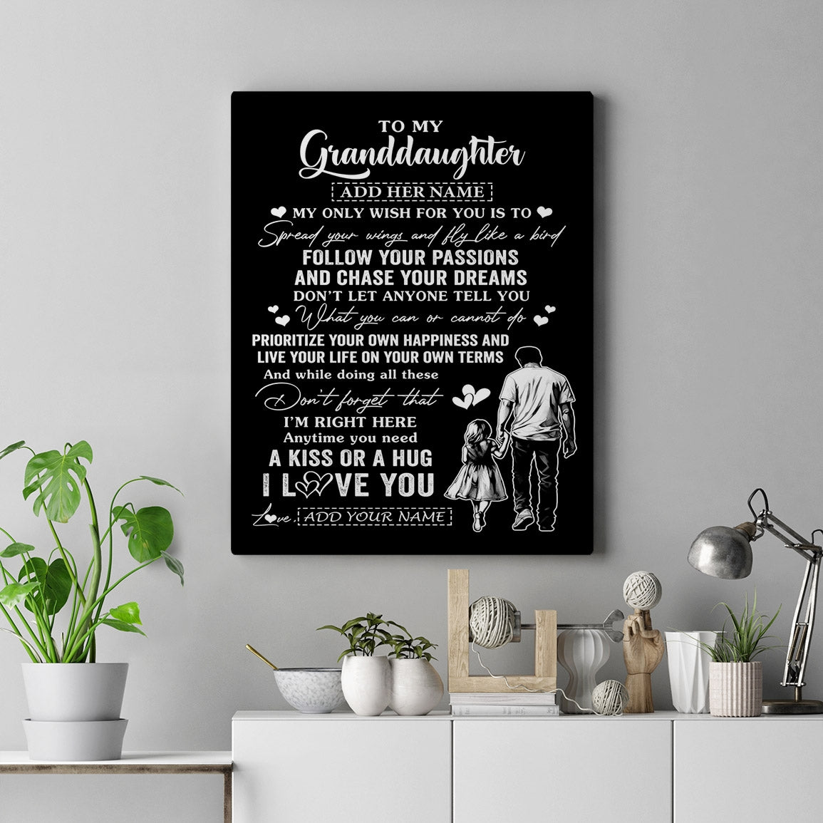 Personalized To My Granddaughter Gifts Canvas From Grandpa Papa My Only Wish For You Granddaughter Birthday Gifts Graduation Christmas Custom Art Print Framed Canvas | teecentury
