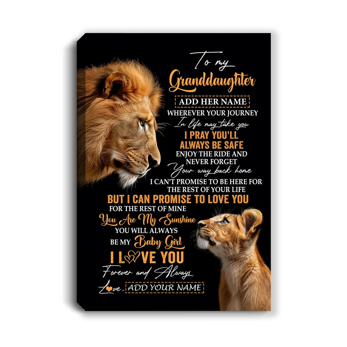 Personalized To My Granddaughter Gifts Canvas From Grandpa Papa Wherever Your Journey In Life Lion Granddaughter Birthday Gifts Christmas Custom Wall Art Framed Canvas | teecentury