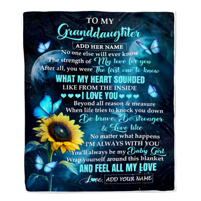 Personalized To My Granddaughter Gifts From Grandma Blanket Bufterfly Sunflower My Love For You Granddaughter Birthday Gift Christmas Custom Fleece Blanket | teecentury