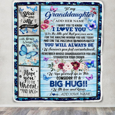 Personalized To My Granddaughter Gifts From Grandma Blanket Butterfly You Are My Sunshine Love You To The Moon Custom Granddaughter Birthday Fleece Blanket | teecentury