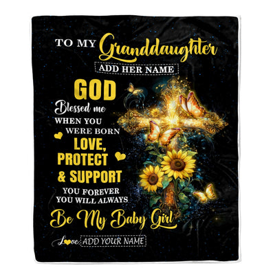 Personalized To My Granddaughter Gifts From Grandma Blanket Cross Sunflower Christian Blessed Granddaughter Birthday Presents Graduation Gift Fleece Blanket | teecentury
