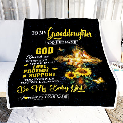 Personalized To My Granddaughter Gifts From Grandma Blanket Cross Sunflower Christian Blessed Granddaughter Birthday Presents Graduation Gift Fleece Blanket | teecentury