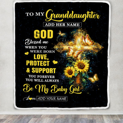 Personalized To My Granddaughter Gifts From Grandma Blanket Cross Sunflower Christian Blessed Granddaughter Birthday Presents Graduation Gift Fleece Blanket | teecentury