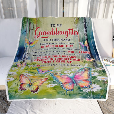 Personalized To My Granddaughter Gifts From Grandma Blanket Don't Give Up Butterfly Gifts For Granddaughter Birthday Graduation Christmas Fleece Blanket | teecentury