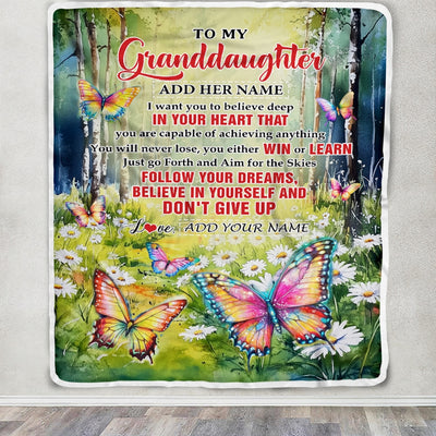 Personalized To My Granddaughter Gifts From Grandma Blanket Don't Give Up Butterfly Gifts For Granddaughter Birthday Graduation Christmas Fleece Blanket | teecentury