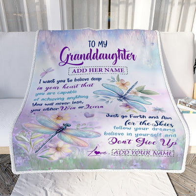 Personalized To My Granddaughter Gifts From Grandma Blanket Don't Give Up Dragonfly Gifts For Granddaughter Birthday Graduation Christmas Fleece Blanket | teecentury