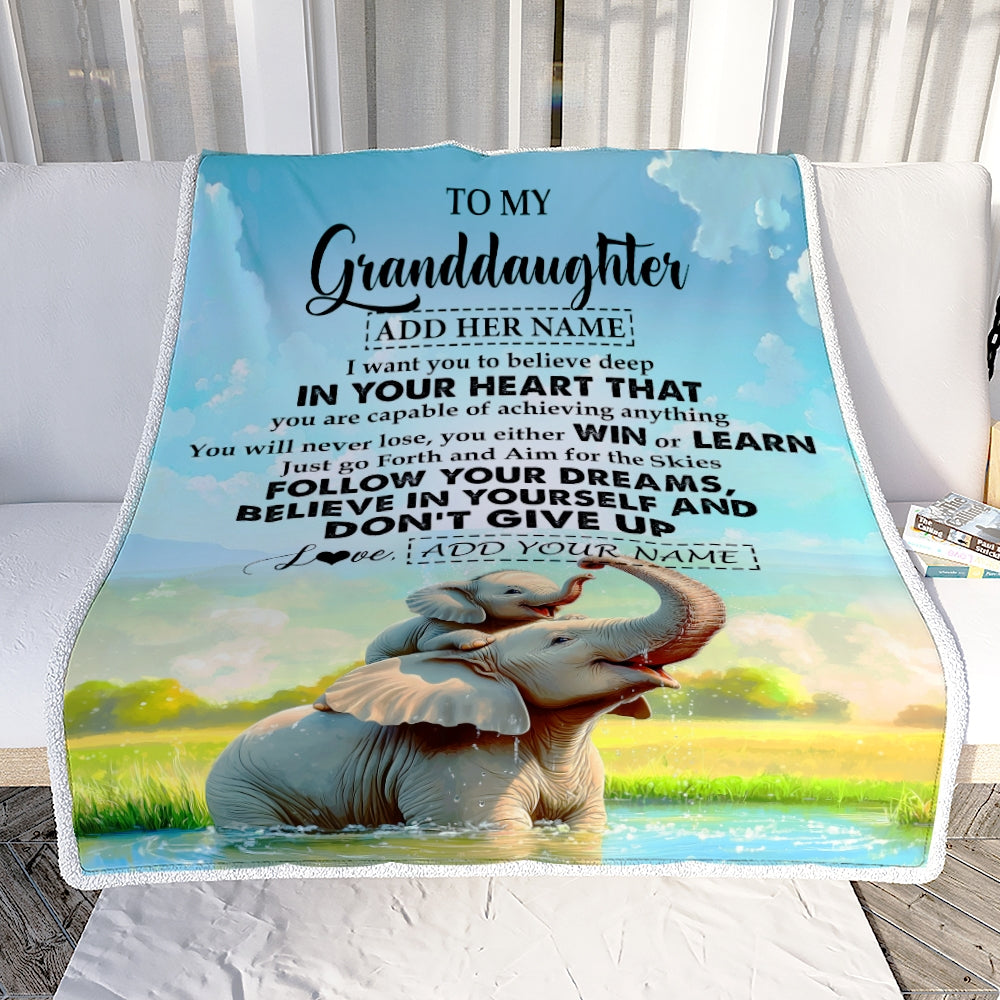 Personalized To My Granddaughter Gifts From Grandma Blanket Don't Give Up Elephant Gifts For Granddaughter Birthday Graduation Christmas Fleece Blanket | teecentury