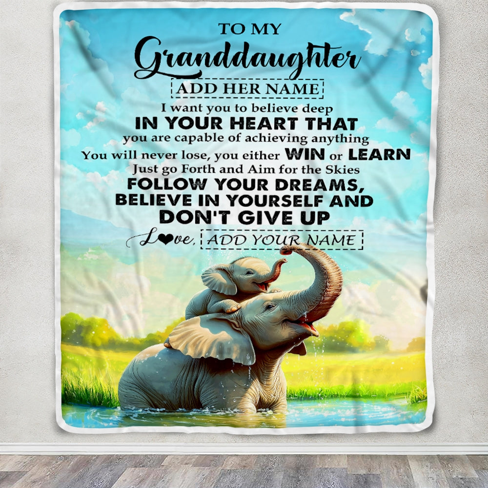 Personalized To My Granddaughter Gifts From Grandma Blanket Don't Give Up Elephant Gifts For Granddaughter Birthday Graduation Christmas Fleece Blanket | teecentury