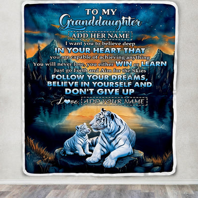 Personalized To My Granddaughter Gifts From Grandma Blanket Don't Give Up White Tiger Gifts For Granddaughter Birthday Graduation Christmas Fleece Blanket | teecentury