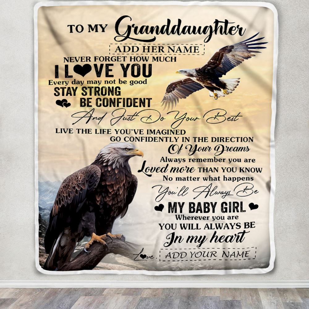 Personalized To My Granddaughter Gifts From Grandma Blanket Eagle Never Forget How Much I Love You Granddaughter Birthday Graduation Christmas Fleece Blanket | teecentury