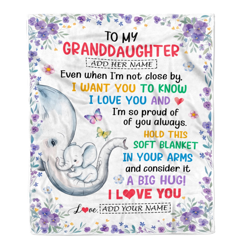 Personalized To My Granddaughter Gifts From Grandma Blanket Elephant Love You Granddaughter Birthday Gift Valentines Graduation Christmas Fleece Throw Blanket | teecentury