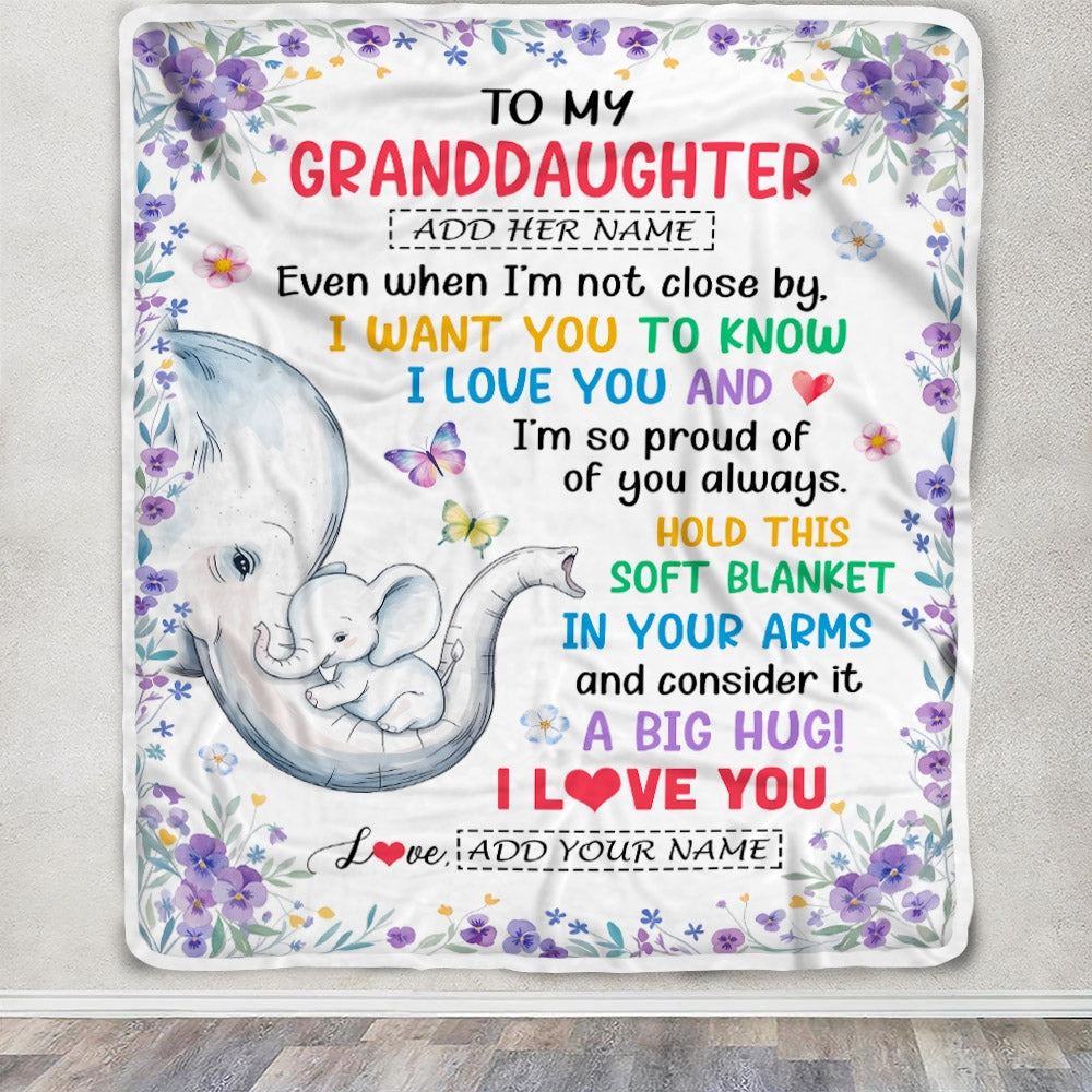 Personalized To My Granddaughter Gifts From Grandma Blanket Elephant Love You Granddaughter Birthday Gift Valentines Graduation Christmas Fleece Throw Blanket | teecentury