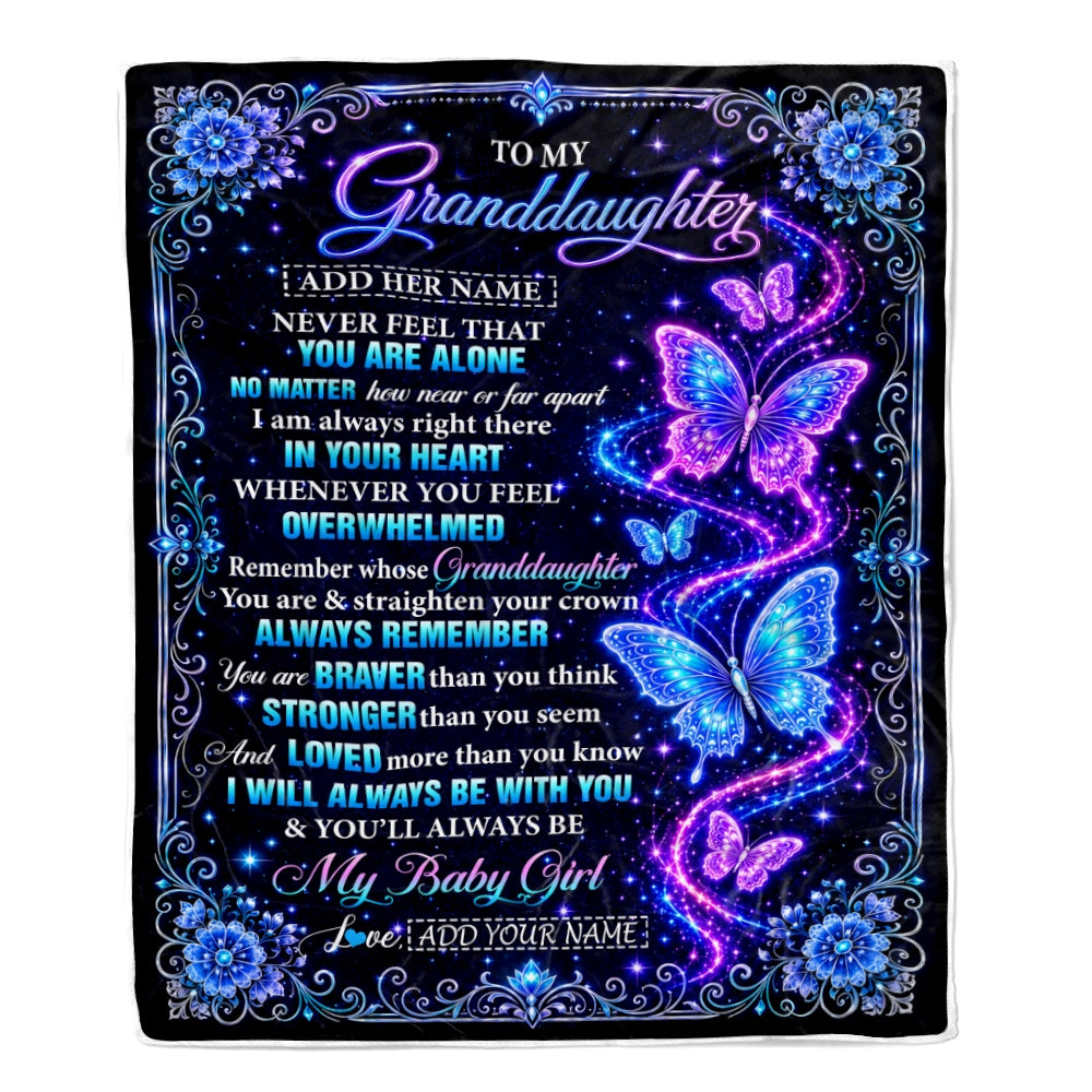 Personalized To My Granddaughter Gifts From Grandma Blanket Galaxy Butterfly Always Remember Custom Gift For Granddaughter Birthday Christmas Fleece Blanket | teecentury