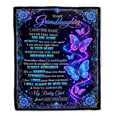 Personalized To My Granddaughter Gifts From Grandma Blanket Galaxy Butterfly Always Remember Custom Gift For Granddaughter Birthday Christmas Fleece Blanket | teecentury