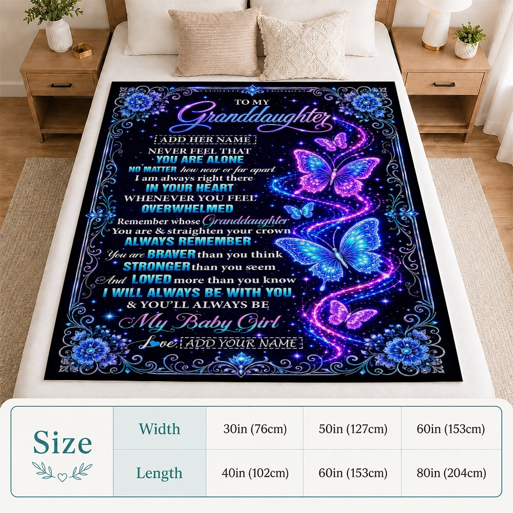 Personalized To My Granddaughter Gifts From Grandma Blanket Galaxy Butterfly Always Remember Custom Gift For Granddaughter Birthday Christmas Fleece Blanket | teecentury