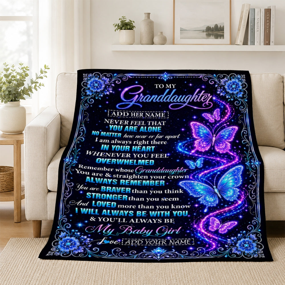 Personalized To My Granddaughter Gifts From Grandma Blanket Galaxy Butterfly Always Remember Custom Gift For Granddaughter Birthday Christmas Fleece Blanket | teecentury