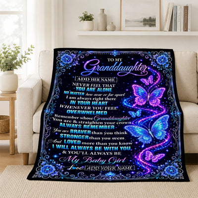 Personalized To My Granddaughter Gifts From Grandma Blanket Galaxy Butterfly Always Remember Custom Gift For Granddaughter Birthday Christmas Fleece Blanket | teecentury