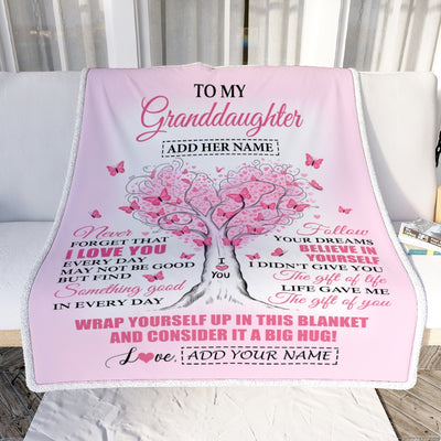Personalized To My Granddaughter Gifts From Grandma Blanket Heart Tree Butterfly Believe In Yourself Birthday Gifts For Granddaughter Graduation Fleece Blanket | teecentury