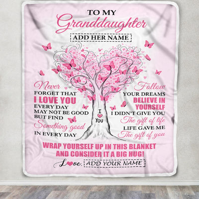 Personalized To My Granddaughter Gifts From Grandma Blanket Heart Tree Butterfly Believe In Yourself Birthday Gifts For Granddaughter Graduation Fleece Blanket | teecentury