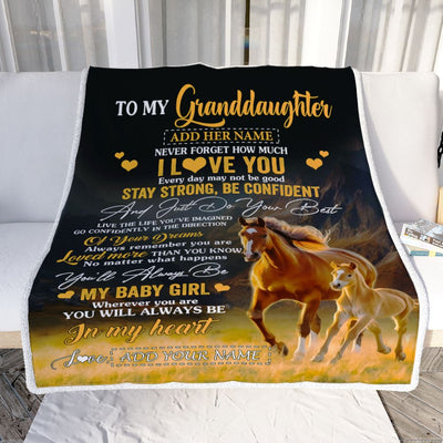 Personalized To My Granddaughter Gifts From Grandma Blanket Horse Never Forget How Much I Love You Granddaughter Birthday Graduation Christmas Fleece Blanket | teecentury