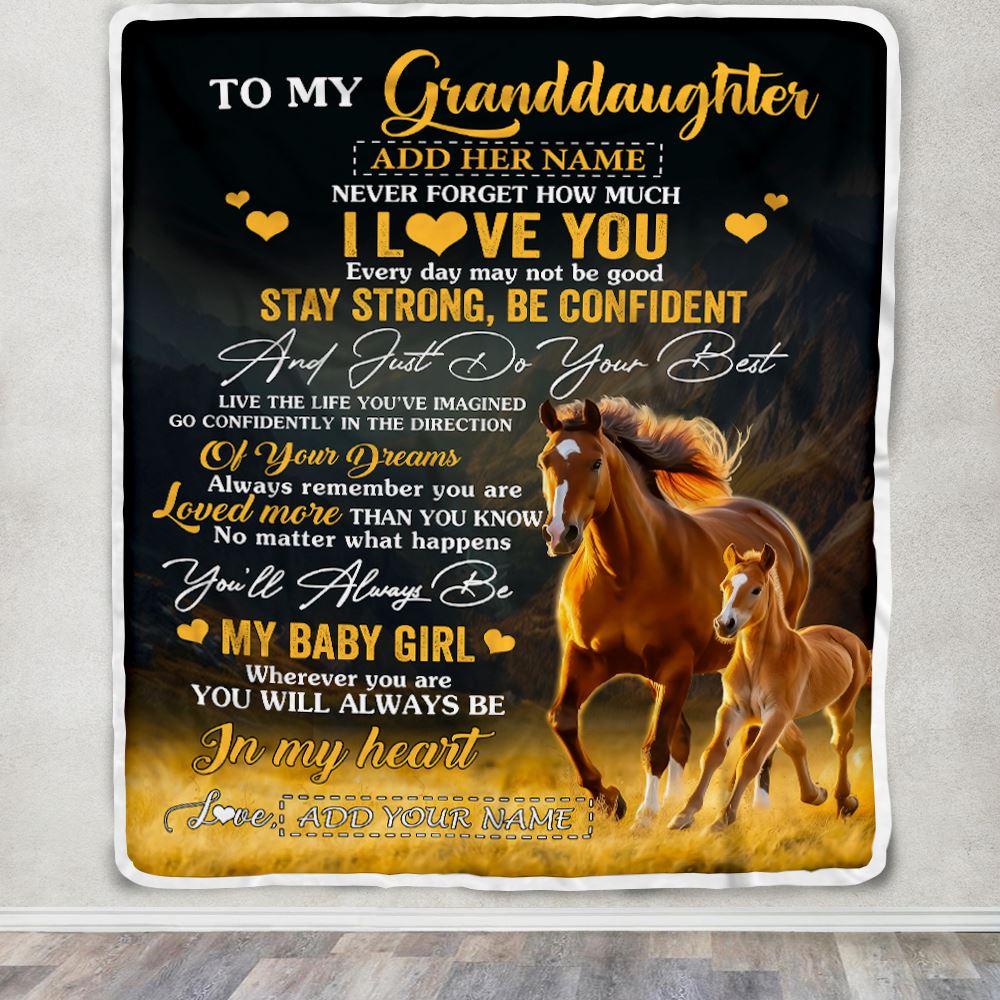 Personalized To My Granddaughter Gifts From Grandma Blanket Horse Never Forget How Much I Love You Granddaughter Birthday Graduation Christmas Fleece Blanket | teecentury