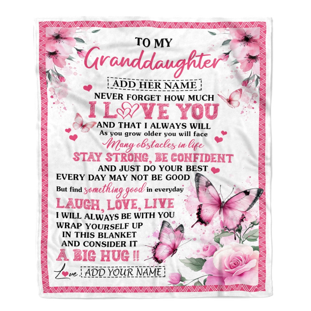 Personalized To My Granddaughter Gifts From Grandma Blanket I Love You Butterfly Birthday Gifts For Granddaughter Graduation Christmas Fleece Blanket | teecentury