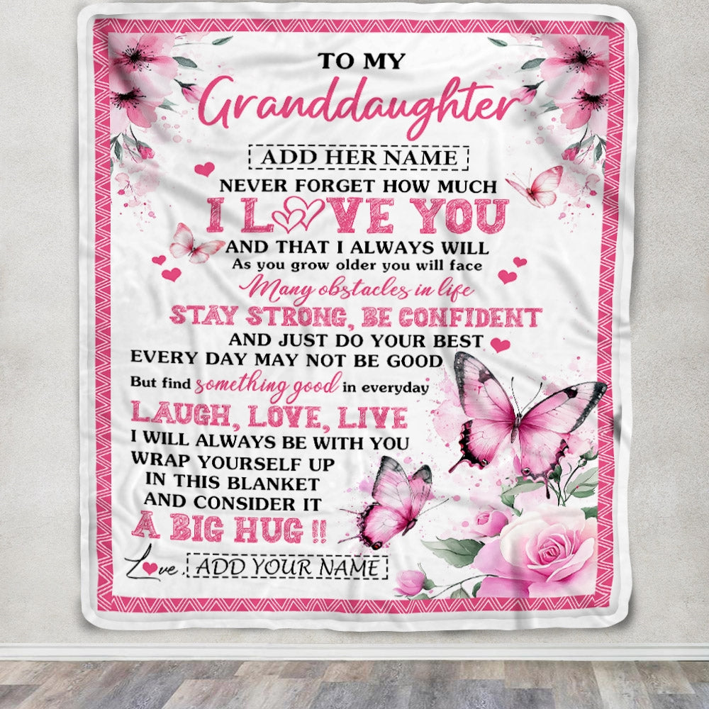 Personalized To My Granddaughter Gifts From Grandma Blanket I Love You Butterfly Birthday Gifts For Granddaughter Graduation Christmas Fleece Blanket | teecentury